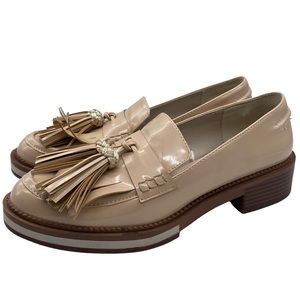 Zara Loafers Cream Beige Vegan Tassel Slip On Chunky Casual Womens Size 7.5